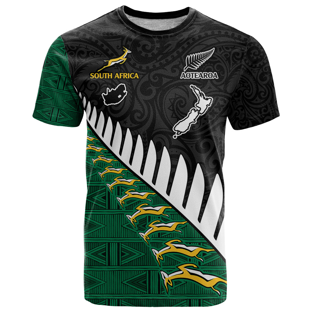 South Africa and Aotearoa Rugby T-Shirt Springboks Black Fern Maori Vibe Graphic Tee
