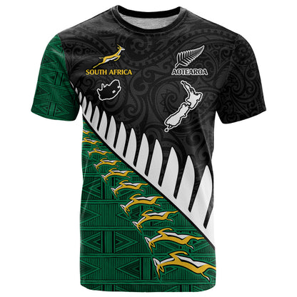 South Africa and Aotearoa Rugby T-Shirt Springboks Black Fern Maori Vibe Graphic Tee