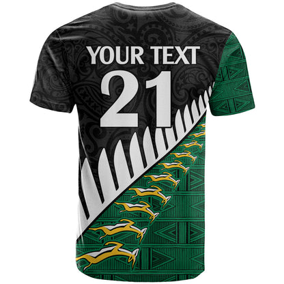 Custom South Africa and Aotearoa Rugby T-Shirt Springboks Black Fern Maori Vibe Graphic Tee