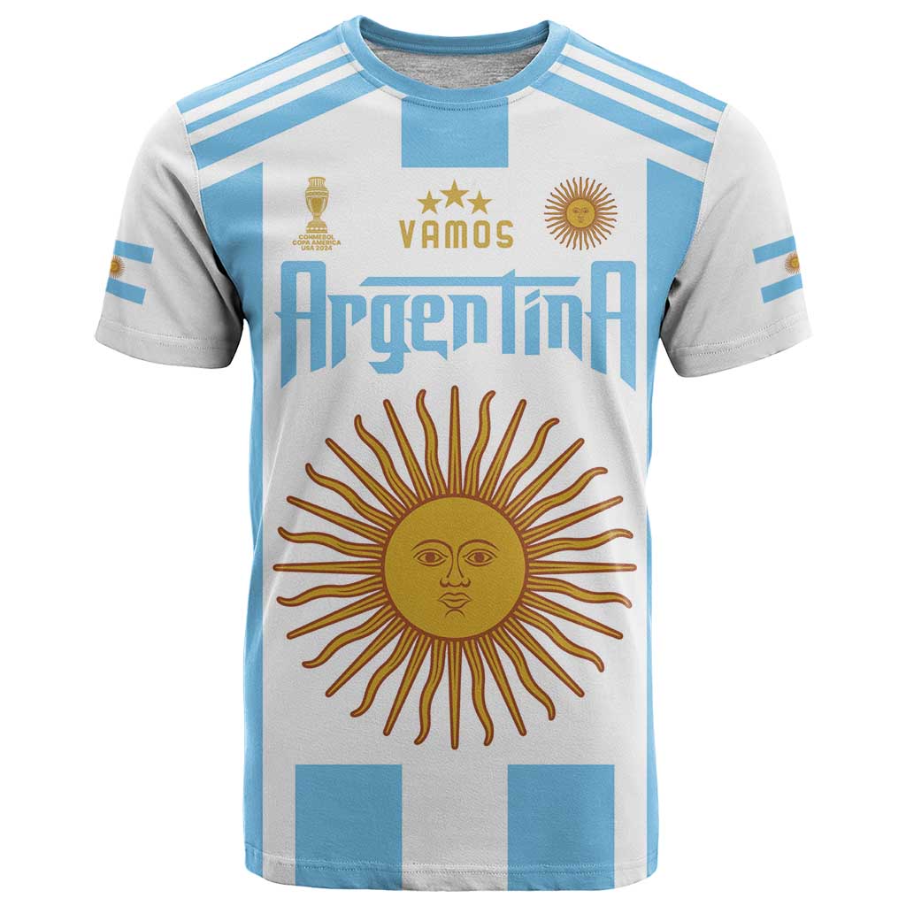 Vamos Argentina Champions Football Custom T-Shirt White and Sky Blue Graphic Tee