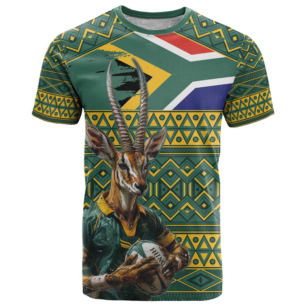 Custom South Africa Rugby Bokke Mascot T-Shirt With Flag Style Graphic Tee