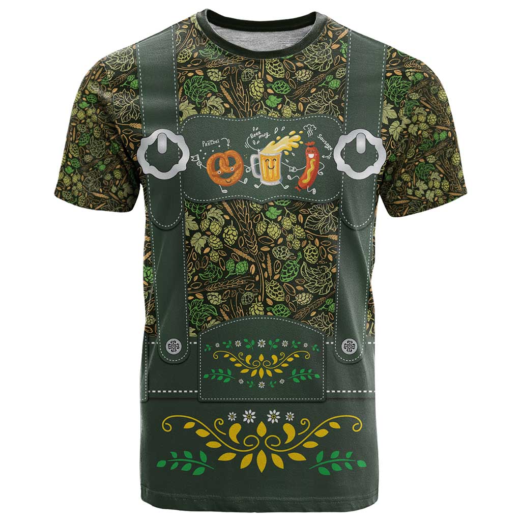 Lederhosen Oktoberfest T-Shirt Hops And Malt Pattern Graphic Tee