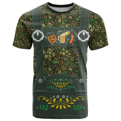 Lederhosen Oktoberfest T-Shirt Hops And Malt Pattern Graphic Tee