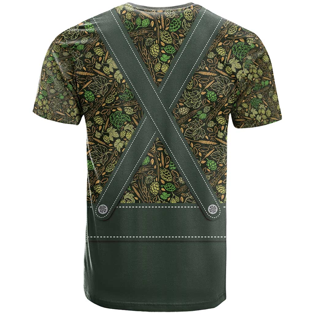 Lederhosen Oktoberfest T-Shirt Hops And Malt Pattern Graphic Tee