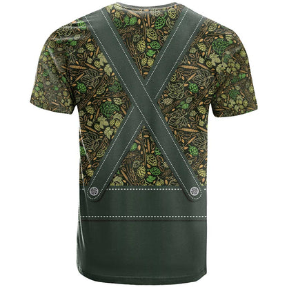 Lederhosen Oktoberfest T-Shirt Hops And Malt Pattern Graphic Tee