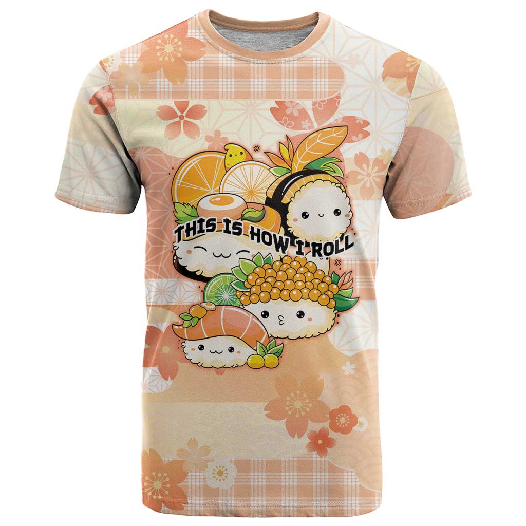 Personalized Japanese Kawaii Sushi T-Shirt Peach Wagara Palaka This Is How I Roll Graphic Tee