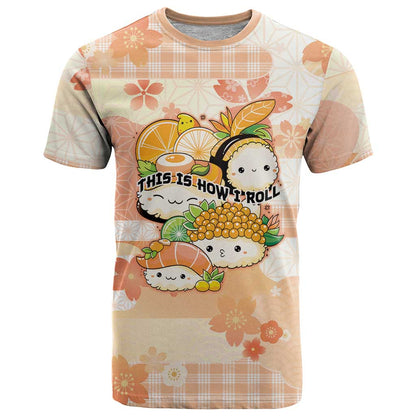 Personalized Japanese Kawaii Sushi T-Shirt Peach Wagara Palaka This Is How I Roll Graphic Tee