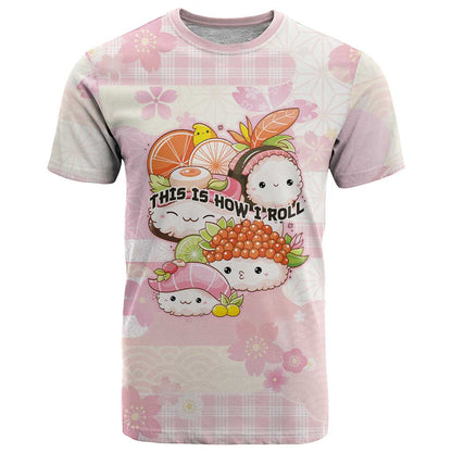 Personalized Japanese Kawaii Sushi T-Shirt Pink Wagara Palaka This Is How I Roll Graphic Tee