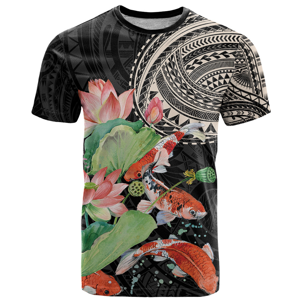 Personalized Japanese Koi Fish T-Shirt with Polynesian Pattern Graphic Tee