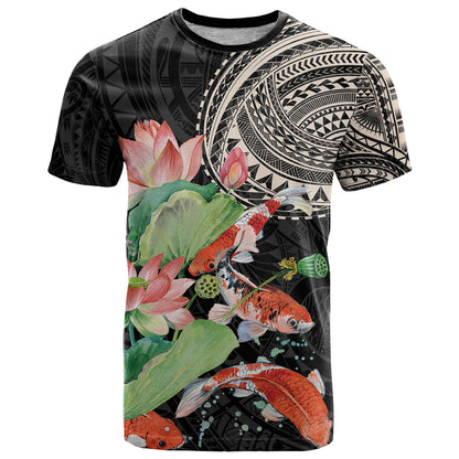 Personalized Japanese Koi Fish T-Shirt with Polynesian Pattern Graphic Tee