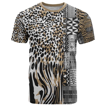 Africa Tribal Pattern Mixed Leopard Skin T-Shirt Graphic Tee
