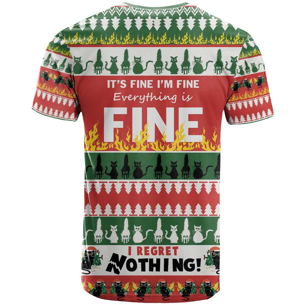 Merry Cat-Mas T-Shirt Christmas It's Fine I'm Fine Everything is Fine Graphic Tee