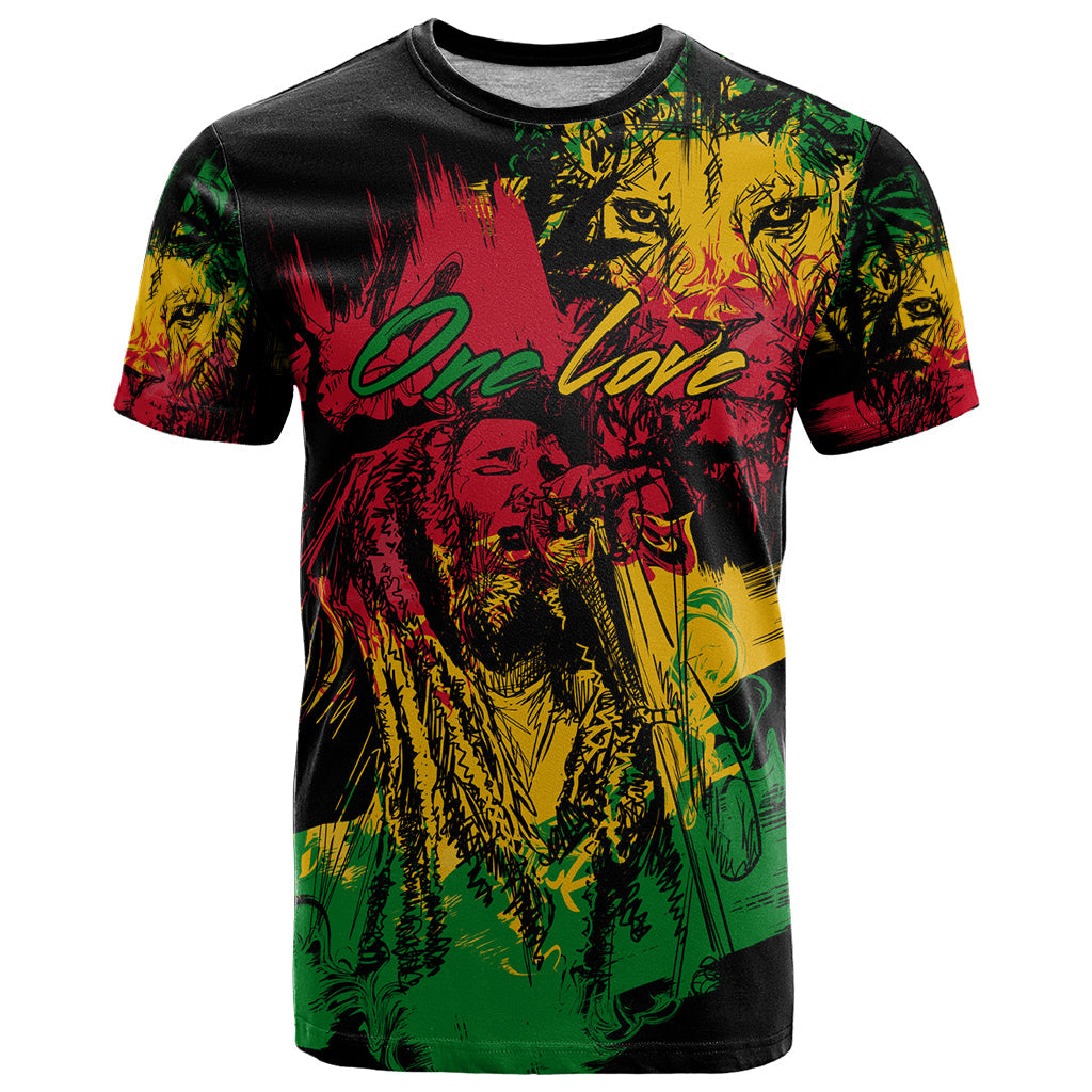 Personalized Rastafarian Lion Bob Marley T-Shirt Reggae Festival Sketch Portrait Graphic Tee