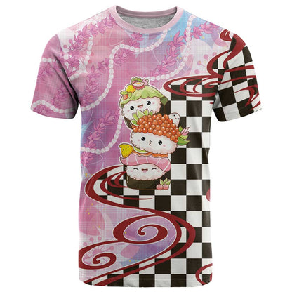 Personalized Japanese Kawaii Sushi Roll T-Shirt Wagara Palaka Pattern Graphic Tee