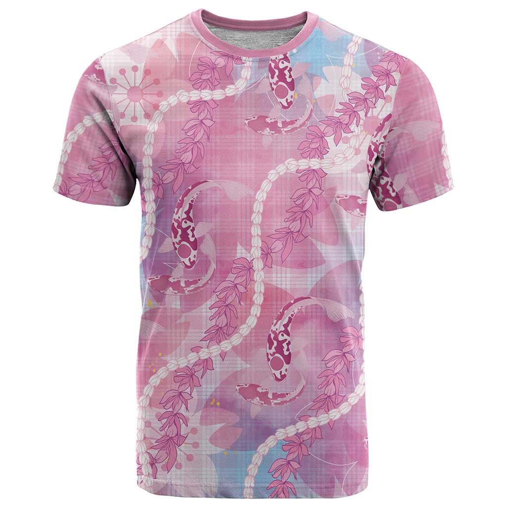 Japanese Koi Fish T-Shirt Pink Wagara Palaka Honohono Pikake Lei Graphic Tee