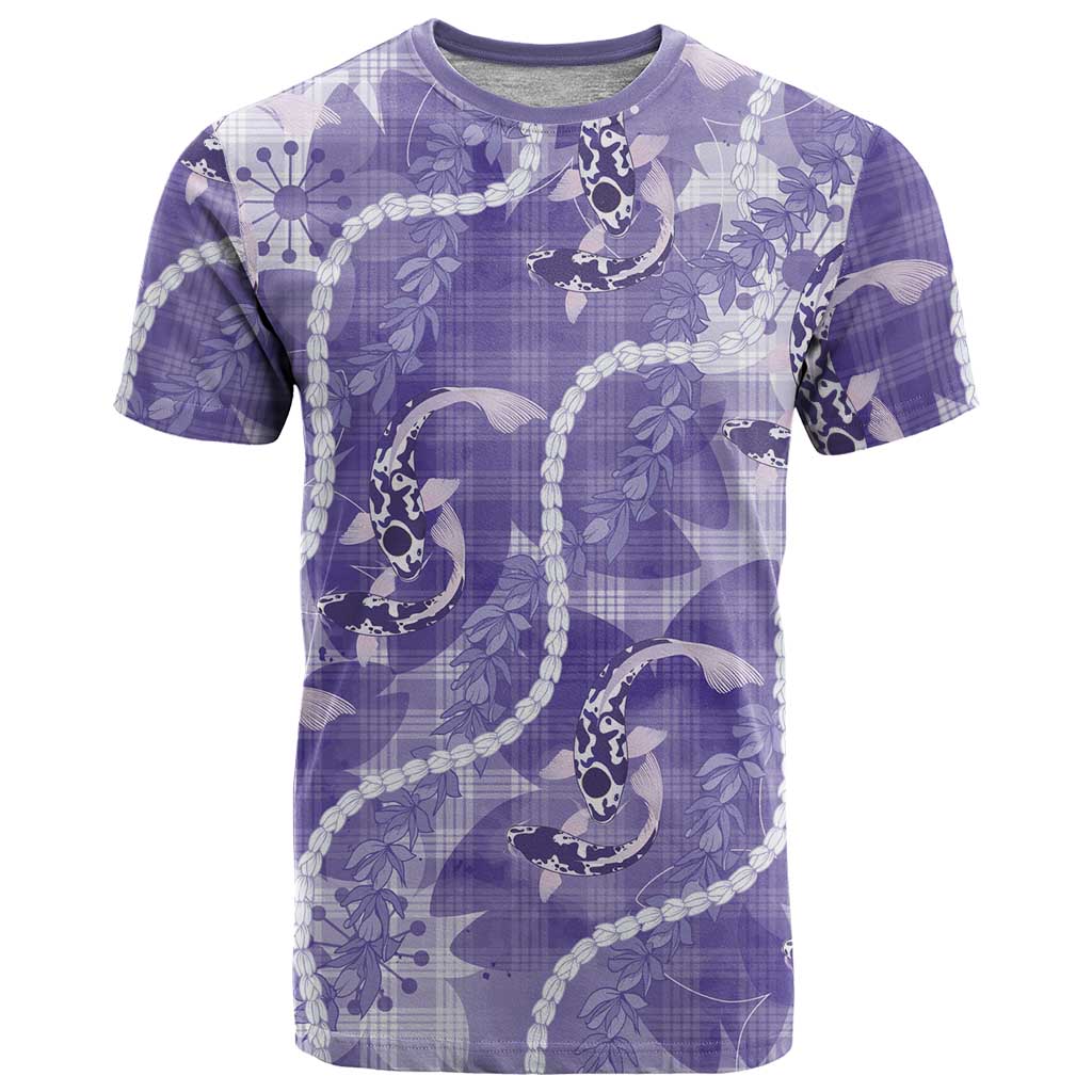Japanese Koi Fish T-Shirt Purple Wagara Palaka Honohono Pikake Lei Graphic Tee