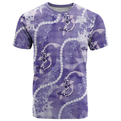 Japanese Koi Fish T-Shirt Purple Wagara Palaka Honohono Pikake Lei Graphic Tee