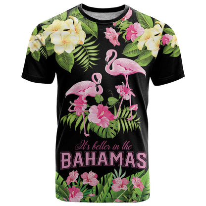 The Bahamas Flamingo T-Shirt Bahamian Tropical Flowers Graphic Tee