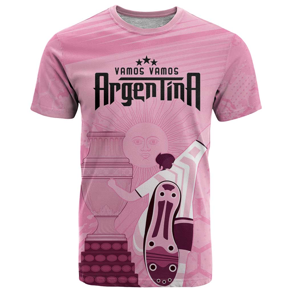 Argentina Football T-Shirt Campeones De la Historia - Pink Style Graphic Tee