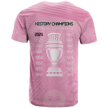 Argentina Football T-Shirt Campeones De la Historia - Pink Style Graphic Tee