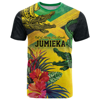 Personalized Jamaica Crocodile T-Shirt Tropical Flowers Grunge Flag Graphic Tee