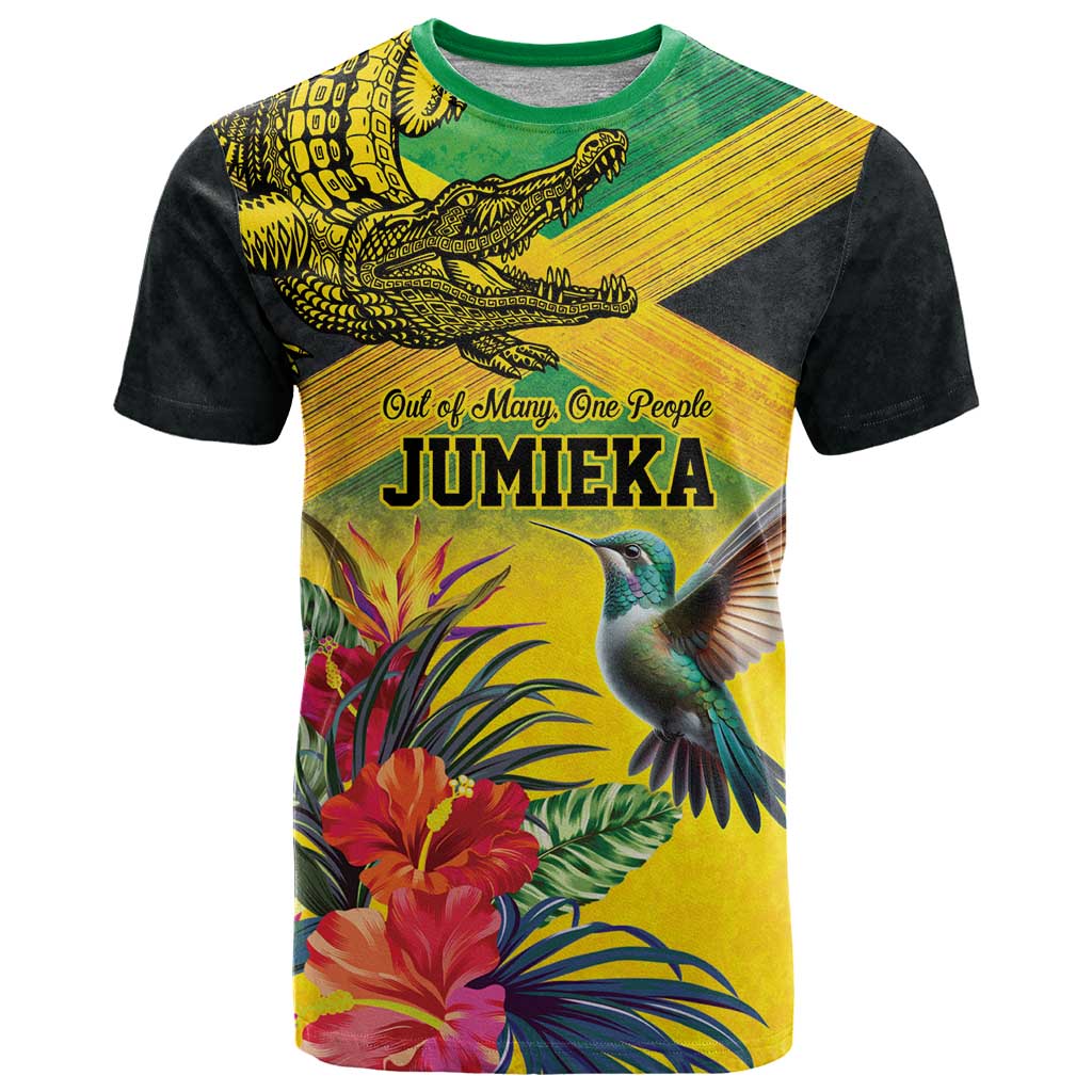 Personalized Jamaica Crocodile Hummingbird T-Shirt Tropical Flowers Grunge Flag Graphic Tee