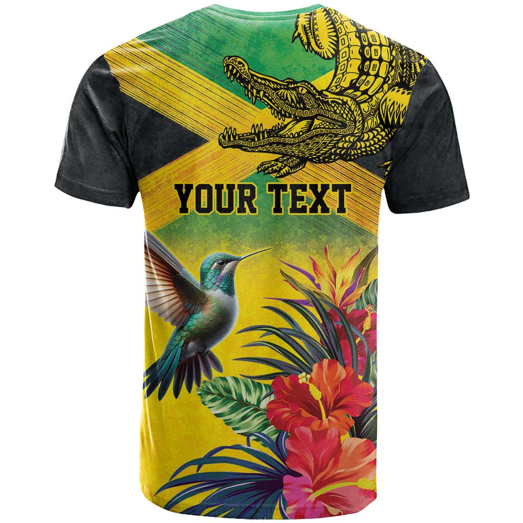 Personalized Jamaica Crocodile Hummingbird T-Shirt Tropical Flowers Grunge Flag Graphic Tee