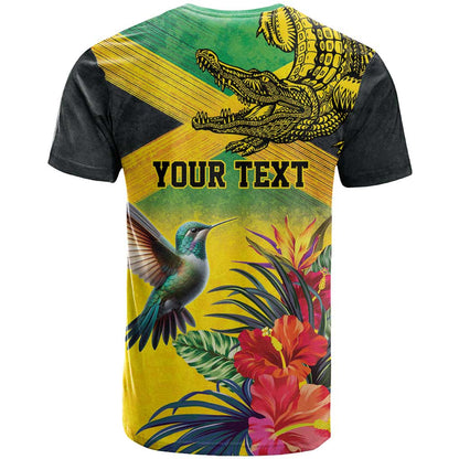 Personalized Jamaica Crocodile Hummingbird T-Shirt Tropical Flowers Grunge Flag Graphic Tee