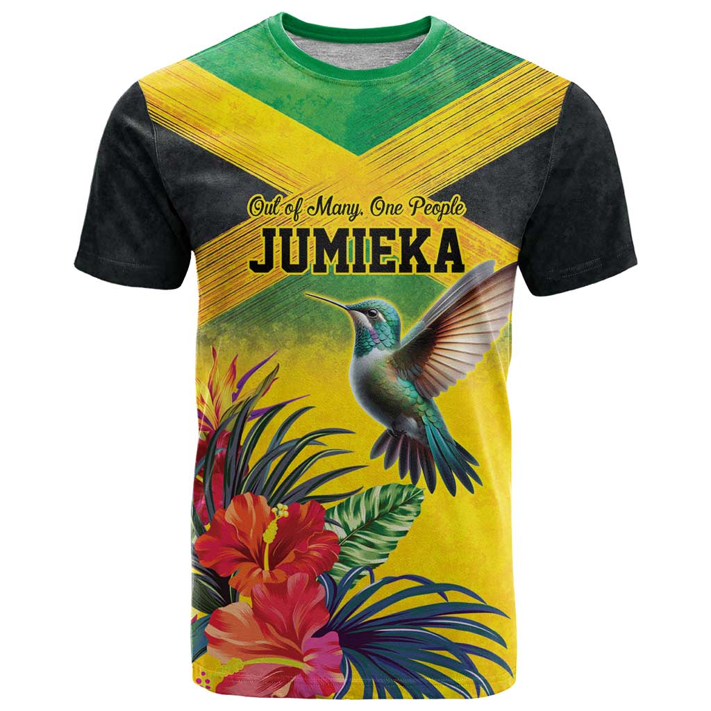 Personalized Jamaica Hummingbird T-Shirt Tropical Flowers Grunge Flag Graphic Tee