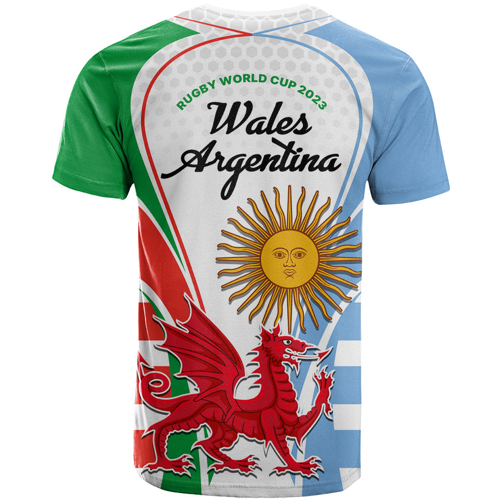 Wales Argentina Rugby T-Shirt The Welsh Dragon and Sol De Mayo World Cup Graphic Tee