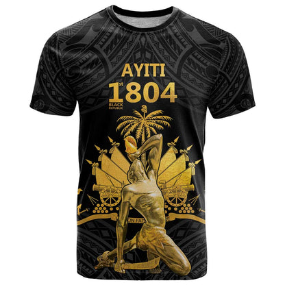 Haitian Negre Marron 1804 T-Shirt Black Polynesian Pattern Graphic Tee