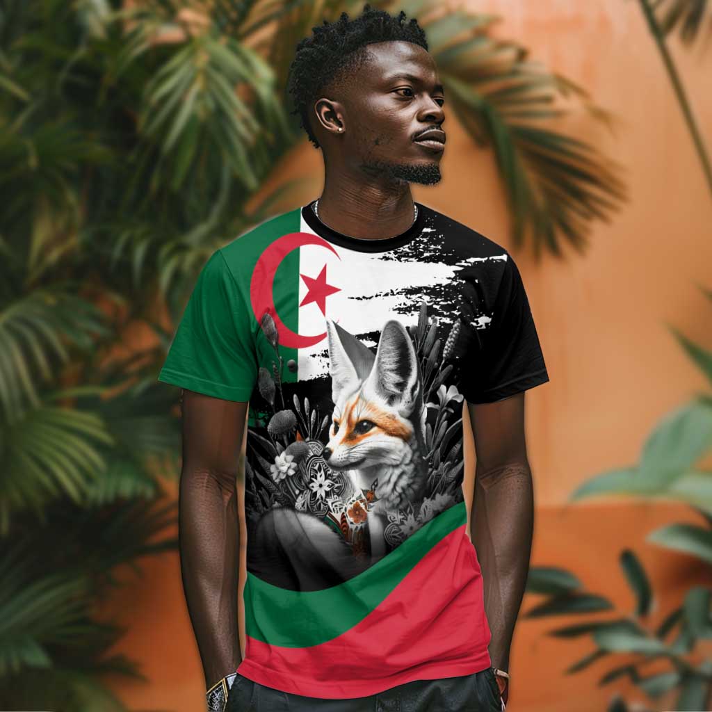 Personalized Algeria T-Shirt Algerian Flag With a Fennec Fox Graphic Tee