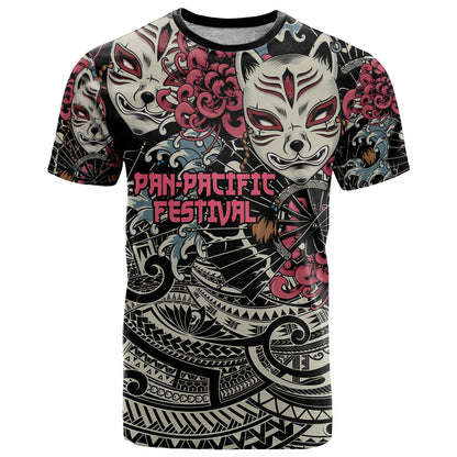 Personalized Japanese Kitsune Mask T-Shirt With Polynesian Arty Style Graphic Tee
