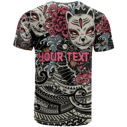 Personalized Japanese Kitsune Mask T-Shirt With Polynesian Arty Style Graphic Tee