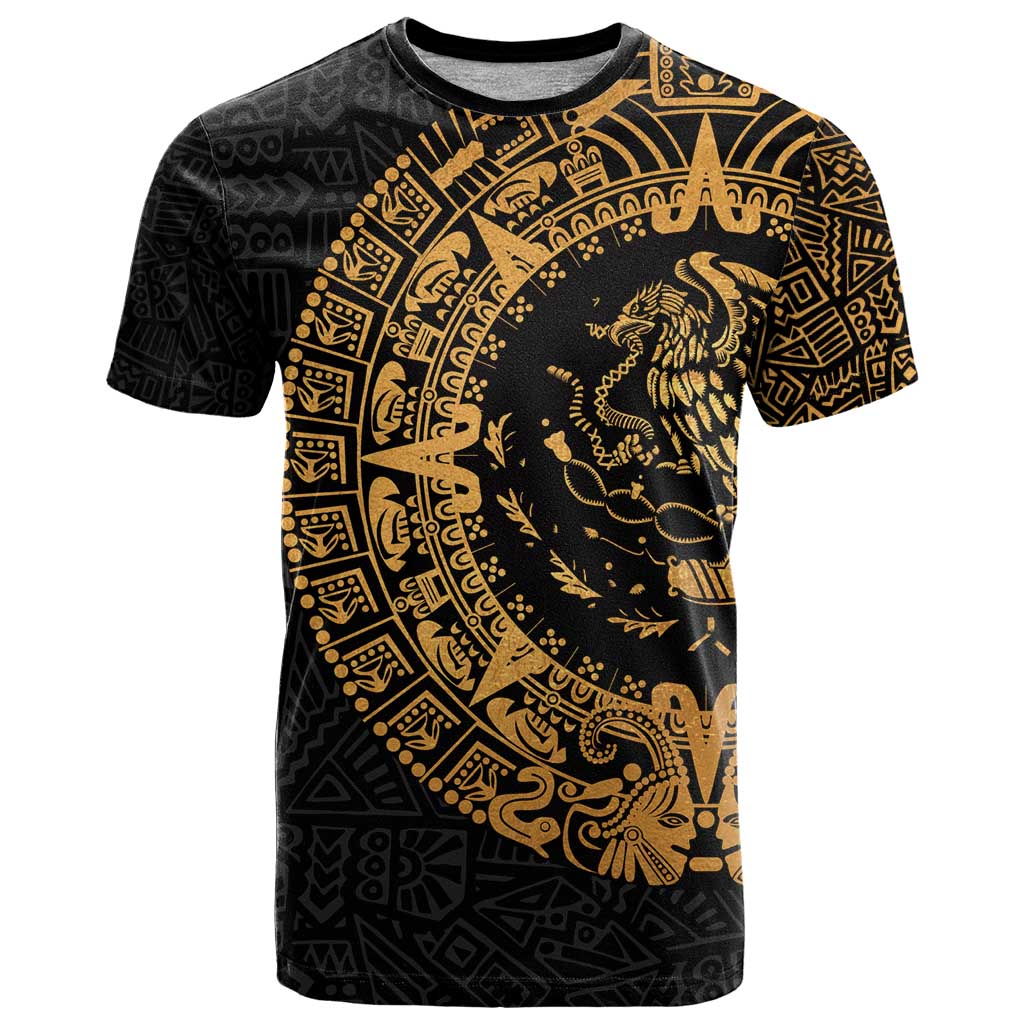 Mexican Aztec T-Shirt Golden Coat of Arm Graphic Tee