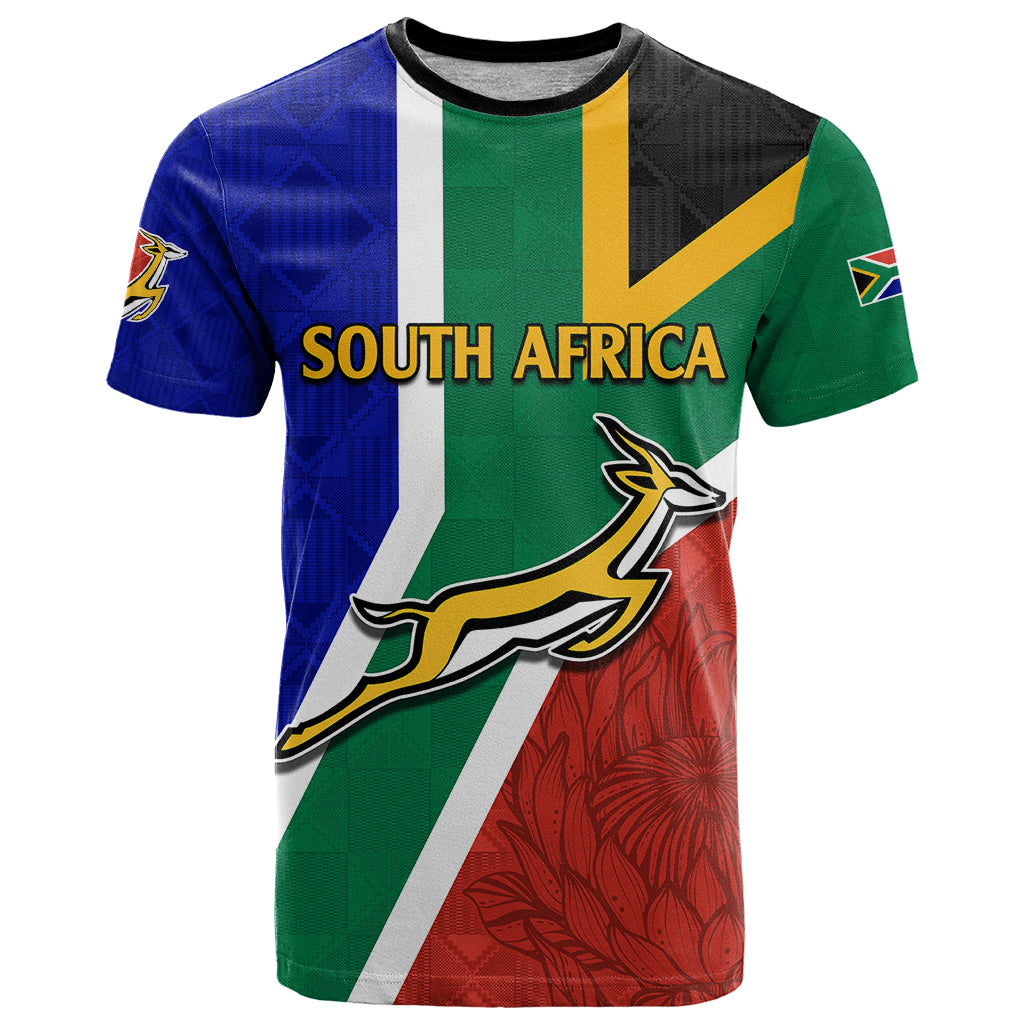 Custom South Africa Springboks T-Shirt with Kente Pattern and South African Flag Graphic Tee