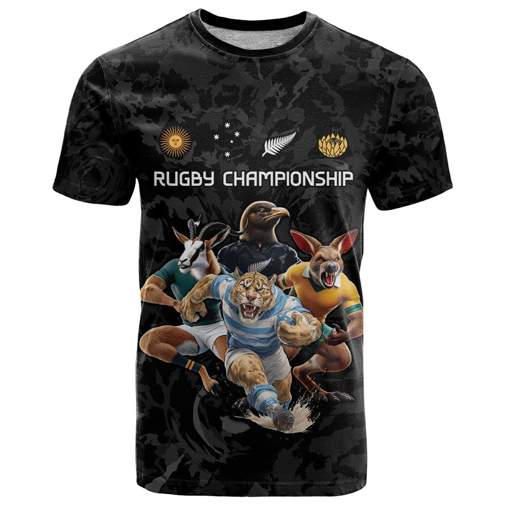 Custom Rugby Southern Hemisphere T-Shirt Argentina AUNZ South Africa Mascot Black Graphic Tee