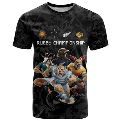 Custom Rugby Southern Hemisphere T-Shirt Argentina AUNZ South Africa Mascot Black Graphic Tee