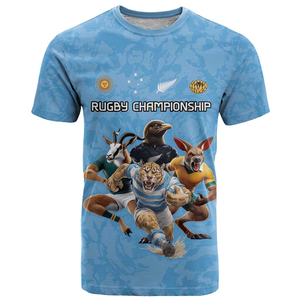 Custom Rugby Southern Hemisphere T-Shirt Argentina AUNZ South Africa Mascot Blue Graphic Tee