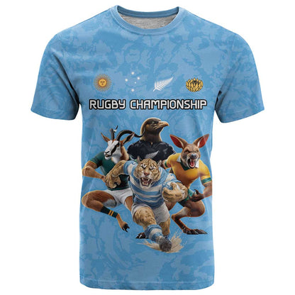 Custom Rugby Southern Hemisphere T-Shirt Argentina AUNZ South Africa Mascot Blue Graphic Tee