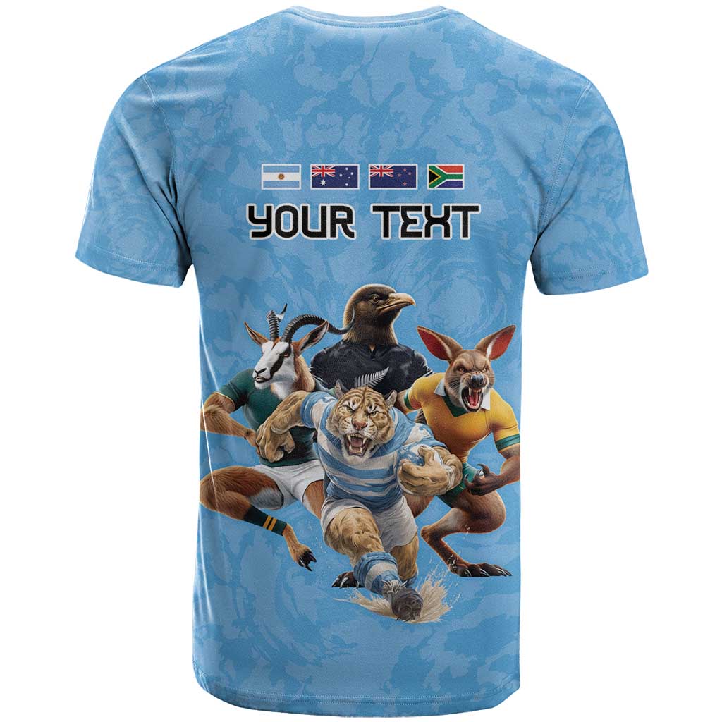 Custom Rugby Southern Hemisphere T-Shirt Argentina AUNZ South Africa Mascot Blue Graphic Tee