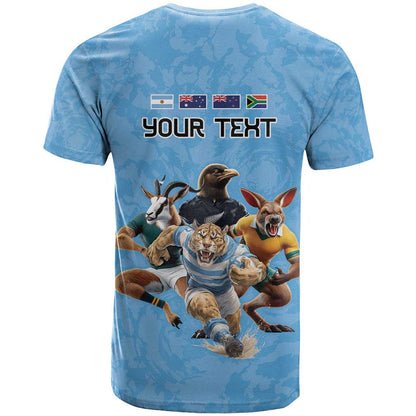 Custom Rugby Southern Hemisphere T-Shirt Argentina AUNZ South Africa Mascot Blue Graphic Tee