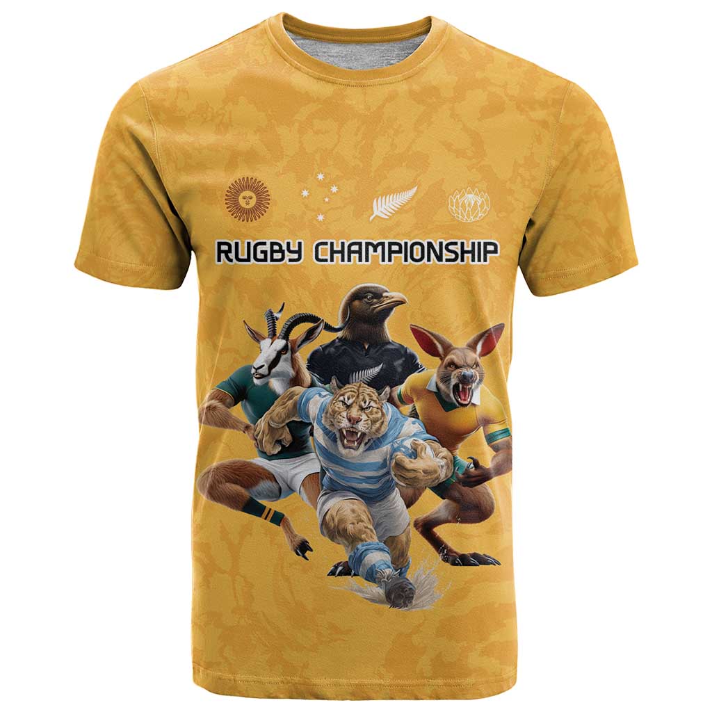 Custom Rugby Southern Hemisphere T-Shirt Argentina AUNZ South Africa Mascot Gold Graphic Tee