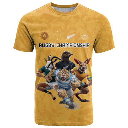 Custom Rugby Southern Hemisphere T-Shirt Argentina AUNZ South Africa Mascot Gold Graphic Tee