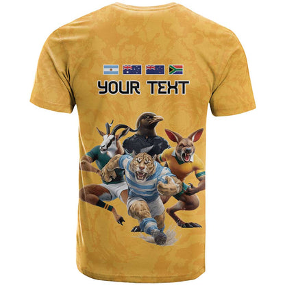 Custom Rugby Southern Hemisphere T-Shirt Argentina AUNZ South Africa Mascot Gold Graphic Tee