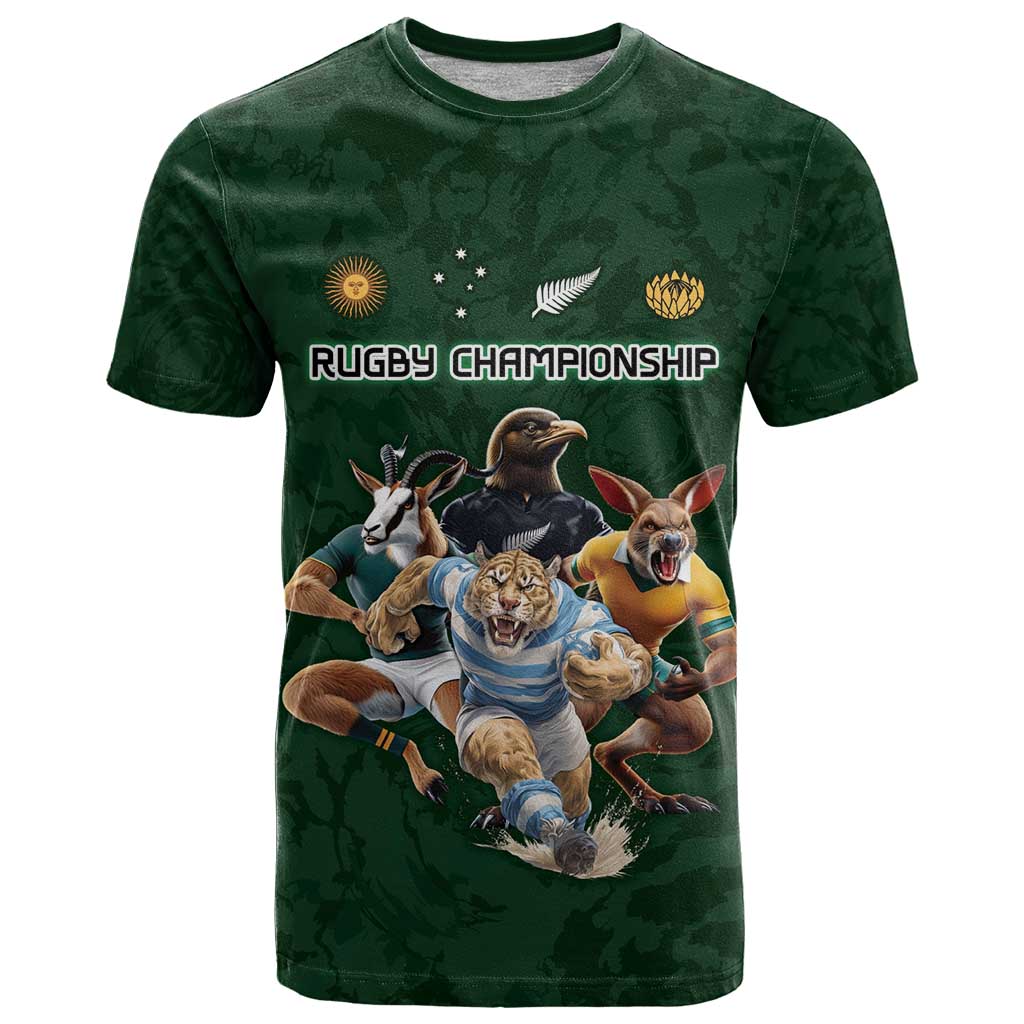 Custom Rugby Southern Hemisphere T-Shirt Argentina AUNZ South Africa Mascot Green Graphic Tee
