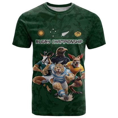 Custom Rugby Southern Hemisphere T-Shirt Argentina AUNZ South Africa Mascot Green Graphic Tee