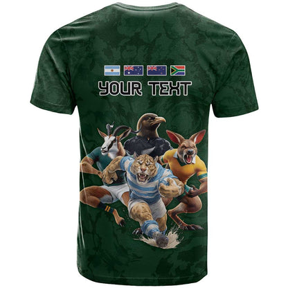 Custom Rugby Southern Hemisphere T-Shirt Argentina AUNZ South Africa Mascot Green Graphic Tee