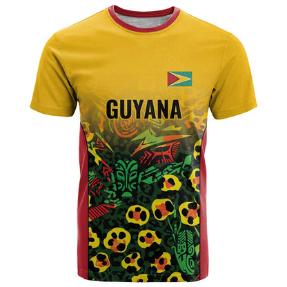 Custom Guyana Football T-Shirt Spirit of the Jaguar - Yellow Graphic Tee