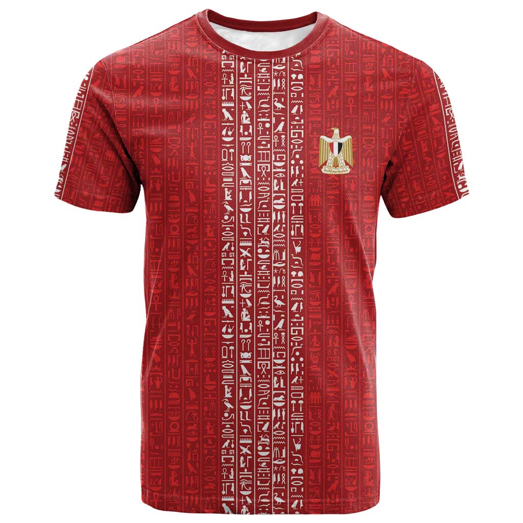 World Football 2026 Egypt Custom T-Shirt Red Ancient Egyptian Hieroglyphs Graphic Tee